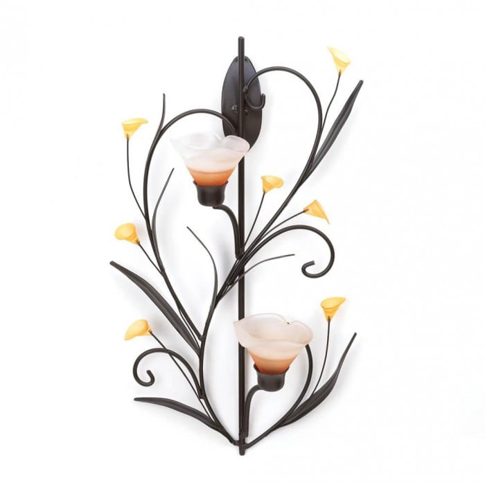 Amber Lilies Elegance Iron and Glass Wall Sconce