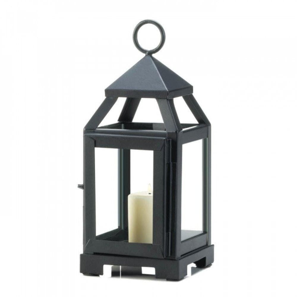 Black Iron and Glass Mini Hanging Candle Lantern