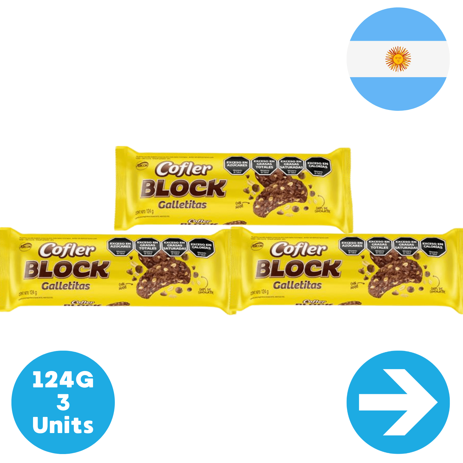 Galletitas Dulces Chocolate Con Galleta Block 124 Grm - 3 Units