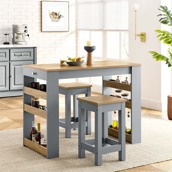 Galley3-Piece Kitchen Island and Stool Set in Oak Gray