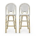 thumbnail image 1 of Gallia Aluminum Outdoor French Barstools, Set of 2, Black, White, and Bamboo Finish, 1 of 7