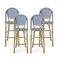 thumbnail image 1 of Gallia Aluminum Outdoor French Barstools, Set of 2, Navy Blue, White, and Bamboo Finish, 1 of 7