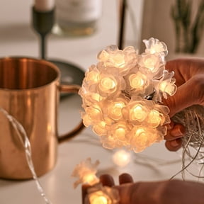 Gallickan 1.5m Rose Flower String Lights, Warm White Plug-In Artificial Floral Fairy Light for Valentine's Day, Bedroom, Home Decor