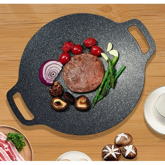 Gallickan 10 Inch Korean Non-Stick Camping Grill Pan, Detachable BBQ Griddle for Outdoor Picnic, Cast Iron Skillet, Black