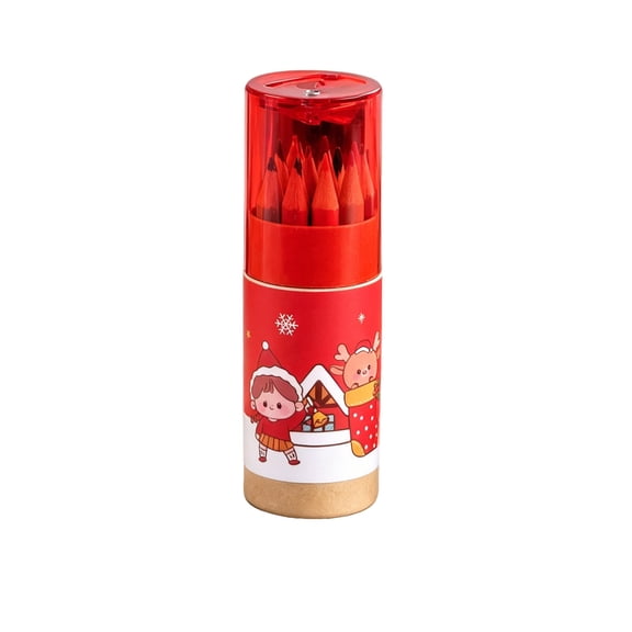 Gallickan 12 Count Colored Pencils Set in Tube, Portable Drawing Pencils for Kids Students, Blank Barrel for Personalization, Art Supplies, Christmas Holiday Gift, Wood, Break-Proof Lead, Red Tube