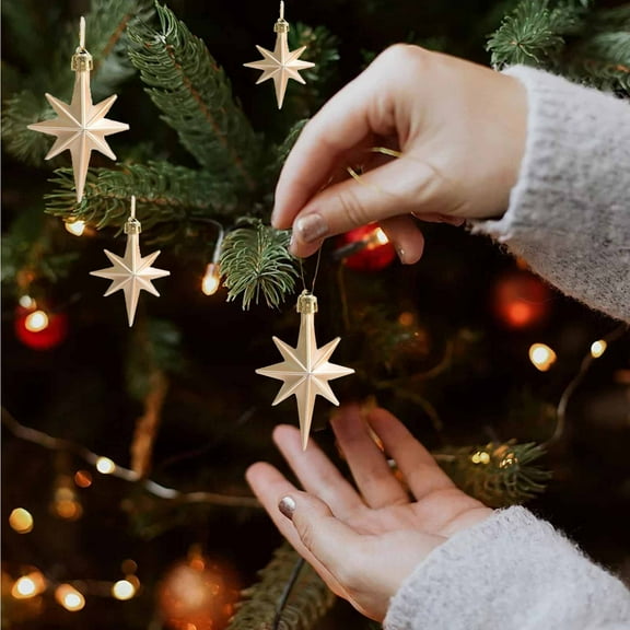 Gallickan 12 Pcs Christmas Tree Topper, Bethlehem Star Ornament Christmas Glitter Star Ornament Plastic Nativity Stars Hanging Decor Accessories (4.72 x 2.95 Inch ), Gold