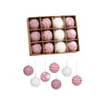 thumbnail image 1 of Gallickan 12 Piece Flocked Christmas Balls, 3 Inch Red White Decorative Ornament Set, Mixed Style Tree Decorations for Holiday Party and Home, Pink, 1 of 8