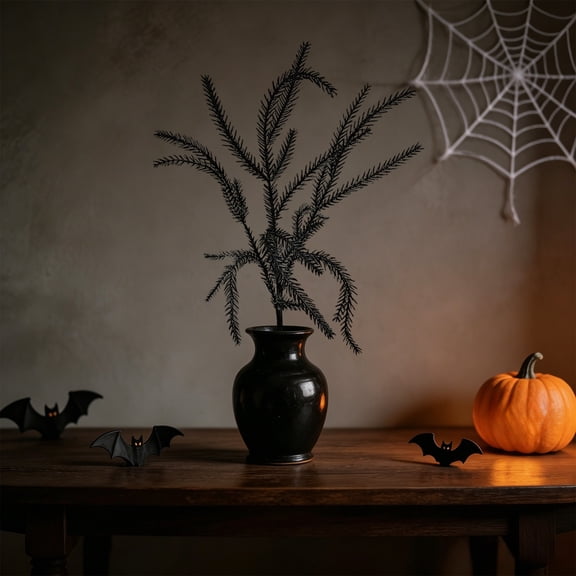 Gallickan 17.7-Inch Black Norfolk Pine Artificial Branch, Plastic Stem Cutting for Dark Themed Halloween Home Vase Decor