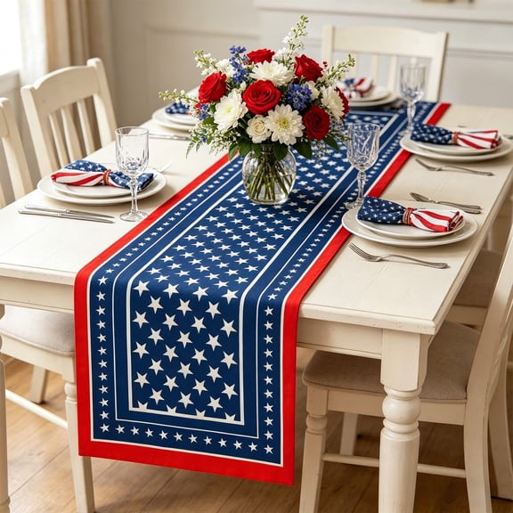 Gallickan 180x33cm Independence Day Table Flag E, Linen Printed Dining Tea Table Runner, 4th of July Decor, 1pc Event & Party Supplies