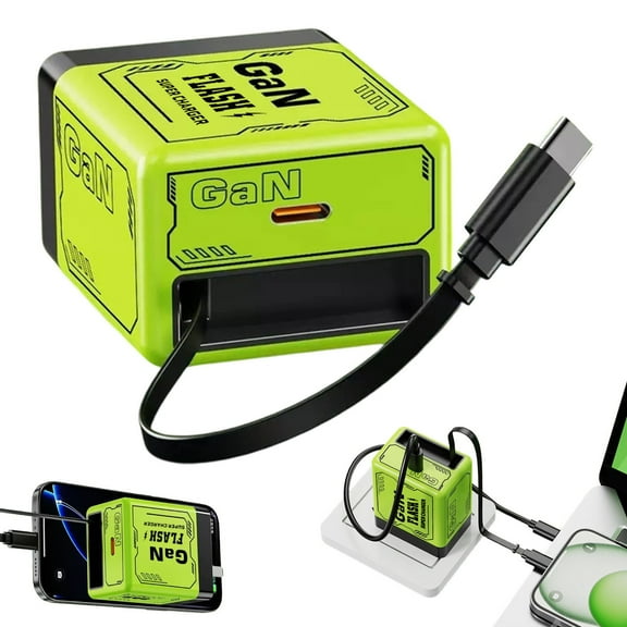 Gallickan 2 in 1 GaN Charger 120w, Fast Charging Wall Charger Power Adapter with Type C Cable And USB Ports, All-in 1 Foldable Charging Adapter for Phone, Laptops, Green