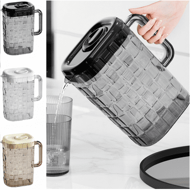 Gallickan 2 Quart Pitcher with Lid, Clear Water Jug for Fridge, BPA-Free Plastic Juice Mixing Pitcher, Handles for Ice Tea Hot Cold Coffee Mix Drinks, Black