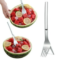 Gallickan 2-in-1 Watermelon Cutter with Fork, Stainless Steel Fruit Cutter Watermelon Cutter Fork Slicers Quickly Fruit Forks For Home Kitchen Party, Silver