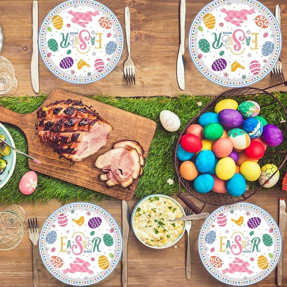 Gallickan 20 Pack 7-Inch Easter Paper Plates, Heavy Duty Disposable Bunny Egg Dinnerware for Spring Holiday Party