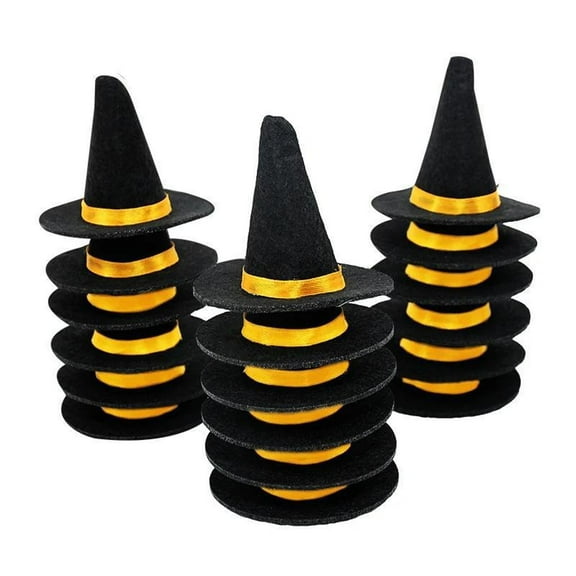 Gallickan 20pcs Mini Halloween Decoration, 2.8 inch Halloween Witch Hats Party Props Wine Bottle Decoration Hat for Outdoor Party Accessories, Black-20pc