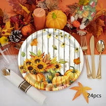 Gallickan 24 Pack Thanksgiving Paper Plates, Fall Pumpkin Maple Leaf Design, Disposable Dinnerware for Autumn Party and Holiday Feast, B