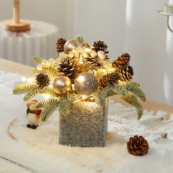 Gallickan 25cm Mini Artificial Christmas Tree with String Lights, PVC Desktop Decoration for Festival, Window Display and Home Office