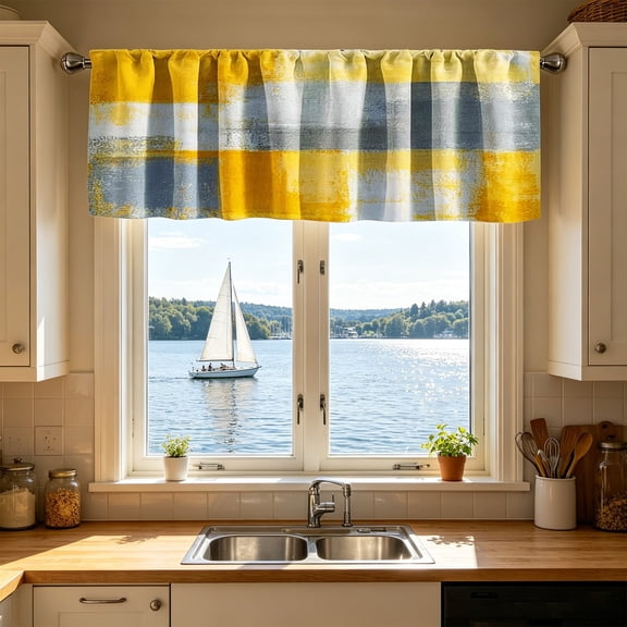 Gallickan 2D Print Kitchen Short Curtain, Washable Waterproof Light Filtering Half Window Valance, Polyester, for Cafe Home Decor, Pattern A