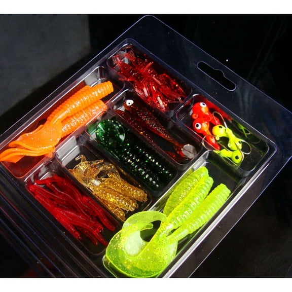 Gallickan 33Pcs Soft Plastic Worm Fishing Baits Set with Hooks, Multi Color for Bass