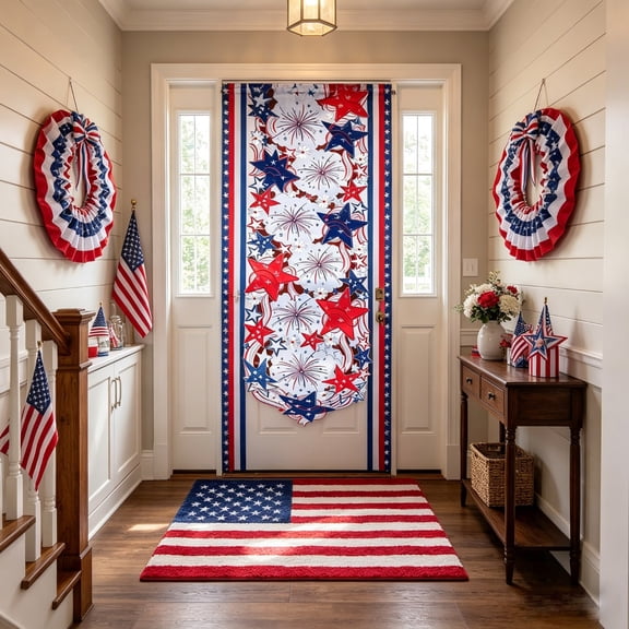Gallickan 39x176in 4th of July Embroidered Star Table Runner, Pointed Edge Patriotic Dining Table Decor, 1pc Home Decor