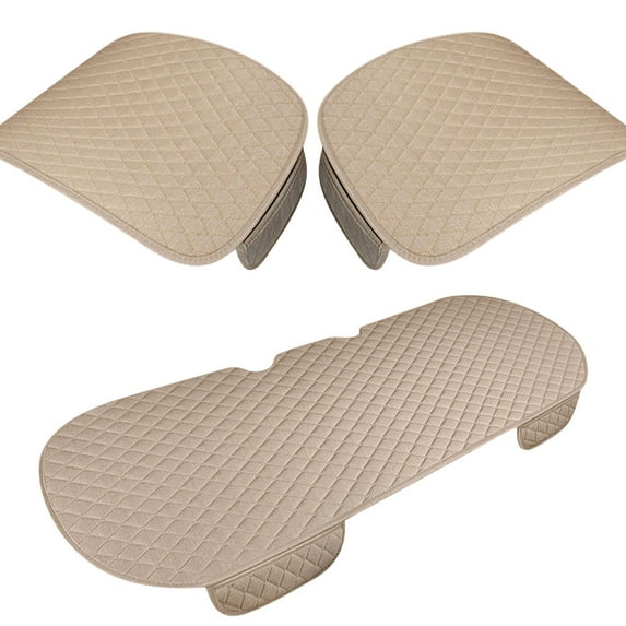 Gallickan 3Pcs Set Car Seat Cushion, Driver Seat Cushion with Comfort Memory Silk & Non-Slip Rubber Bottom, All Season Car Seat Pad with Storage Pouch for SUV, Truck, Beige