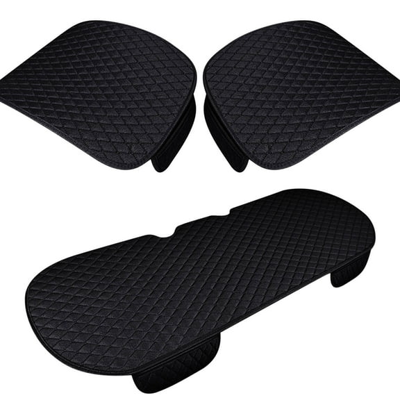 Elainilye 3Pcs Set Car Seat Cushion, Driver Seat Cushion with Comfort Memory Silk & Non-Slip Rubber Bottom, All Season Car Seat Pad with Storage Pouch for SUV, Truck, Black