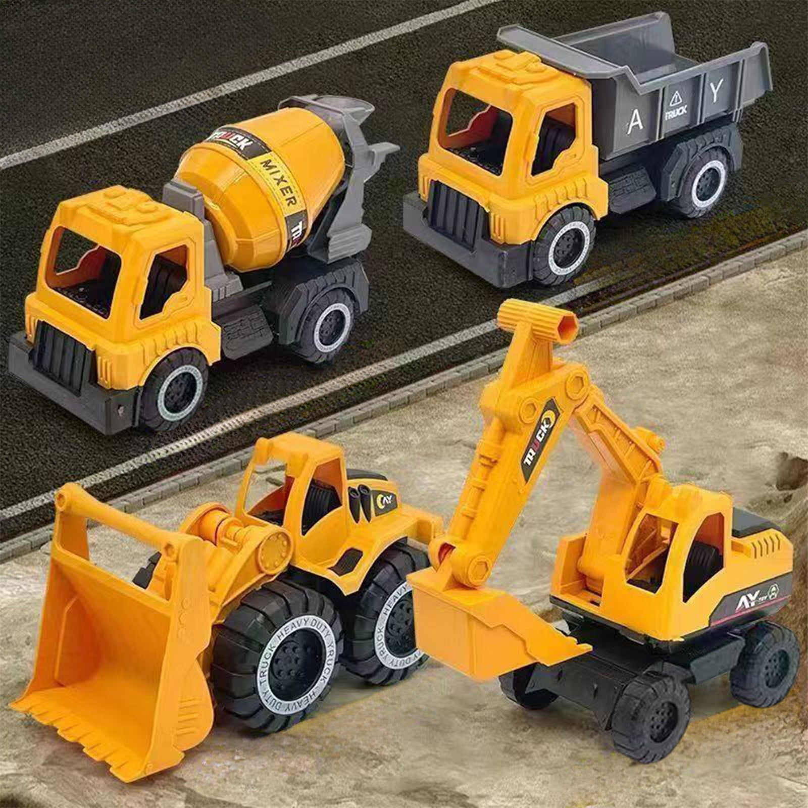 Gallickan 4 Pack Construction Trucks Playsets, Mini Engineering Vehicle ...