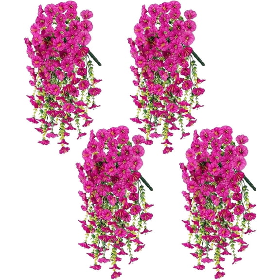 Gallickan 4pc 80cm Artificial Morning Glory Flowers, UV Resistant Outdoor Faux Vine for Wedding Porch Patio Balcony Planter Decor, Crimson