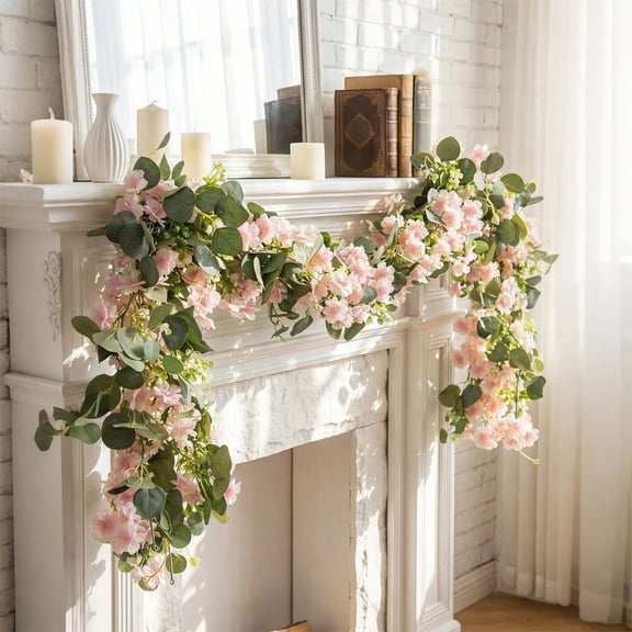Gallickan 5.9 FT Artificial Leaf Garland, Faux Plastic Vines with Flowers for Summer Front Door Porch Wedding Arch Wall Decor