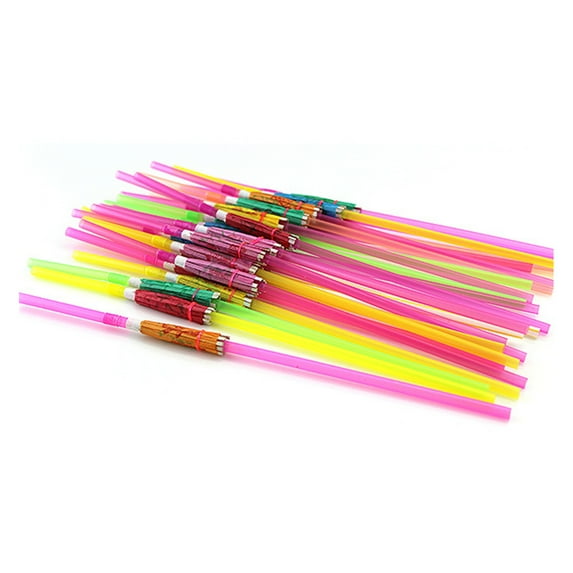 Gallickan 50 Pcs Umbrella Drink Straws, Mixed Hawaiian Party Cocktail Umbrella Parasol Drinking Straws, Tropical Party Straws for Hawaiian/Birthday/Pool Party Decorations, 100pcs