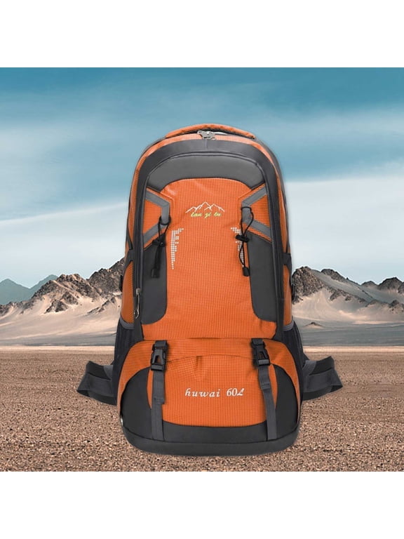 Gallickan 60L Large Hiking Backpack, Water-Resistant Nylon Rucksack for Men Women, for Climbing Skiing Travel, Orange