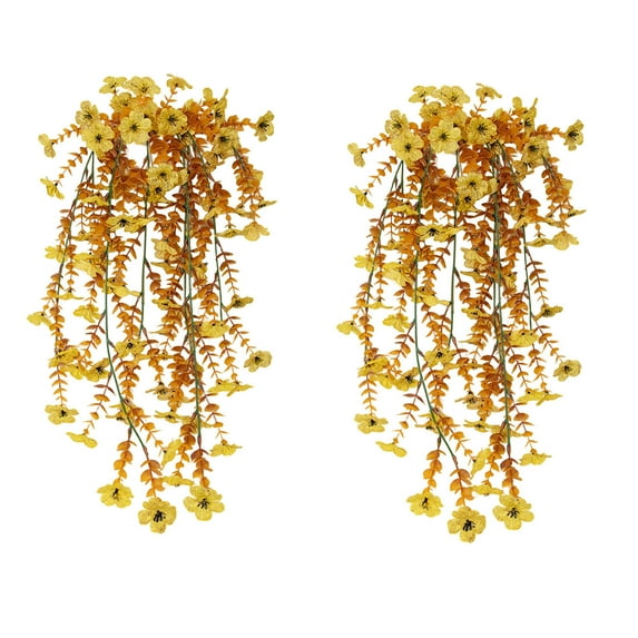 Gallickan Autumn Floral Decor, 2 Piece Artificial Trumpet Vine Wall Hanging, Fall Theme Simulation Flowers Arrangement, Yellow