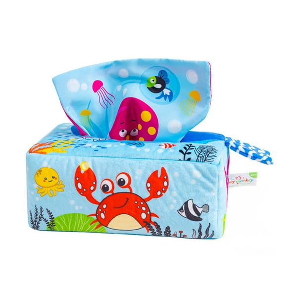 Gallickan Baby Tissue Box Toy, Montessori Tissue Box, High Contrast Crinkle Paper Sensory Silk Scarves Toys for Infant 6 to 12 Months Early Learning Gifts, Blue