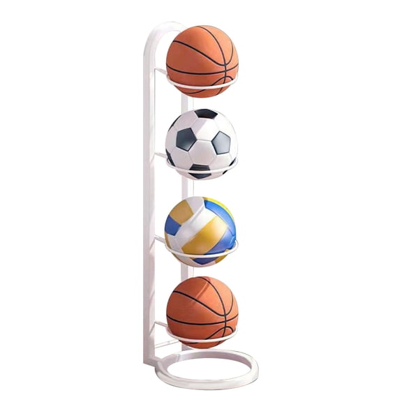 Gallickan Ball Storage Rack, 4-Tier Basketball Stand Holder for Organizing Multiple Sports Balls Soccer Volleyball Garage Playroom, White