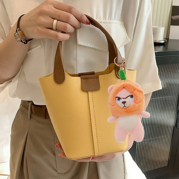 Gallickan Bear Charm, Pumpkin Themed Keychain Pendant for Bag Decoration, Holiday Gift Idea, Soft Plush Doll, 6 Inch Collectible Toy Alternative, Pink