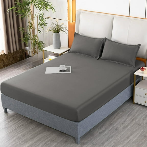 Gallickan Bed Skirt, 78x59 Inch Washed Cotton Anti-Slip Fitted Dust Ruffle Coverlet, Elastic Corner Pocket Mattress Encasement with Flap, Gray