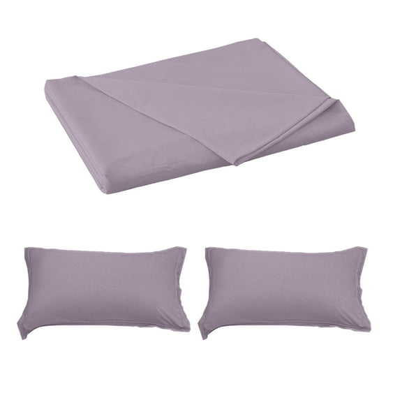 Gallickan Bedding Set King, Washed Cotton Solid Color Sheet 90x100 Inch + 2 Pillowcases Machine Washable, light purple