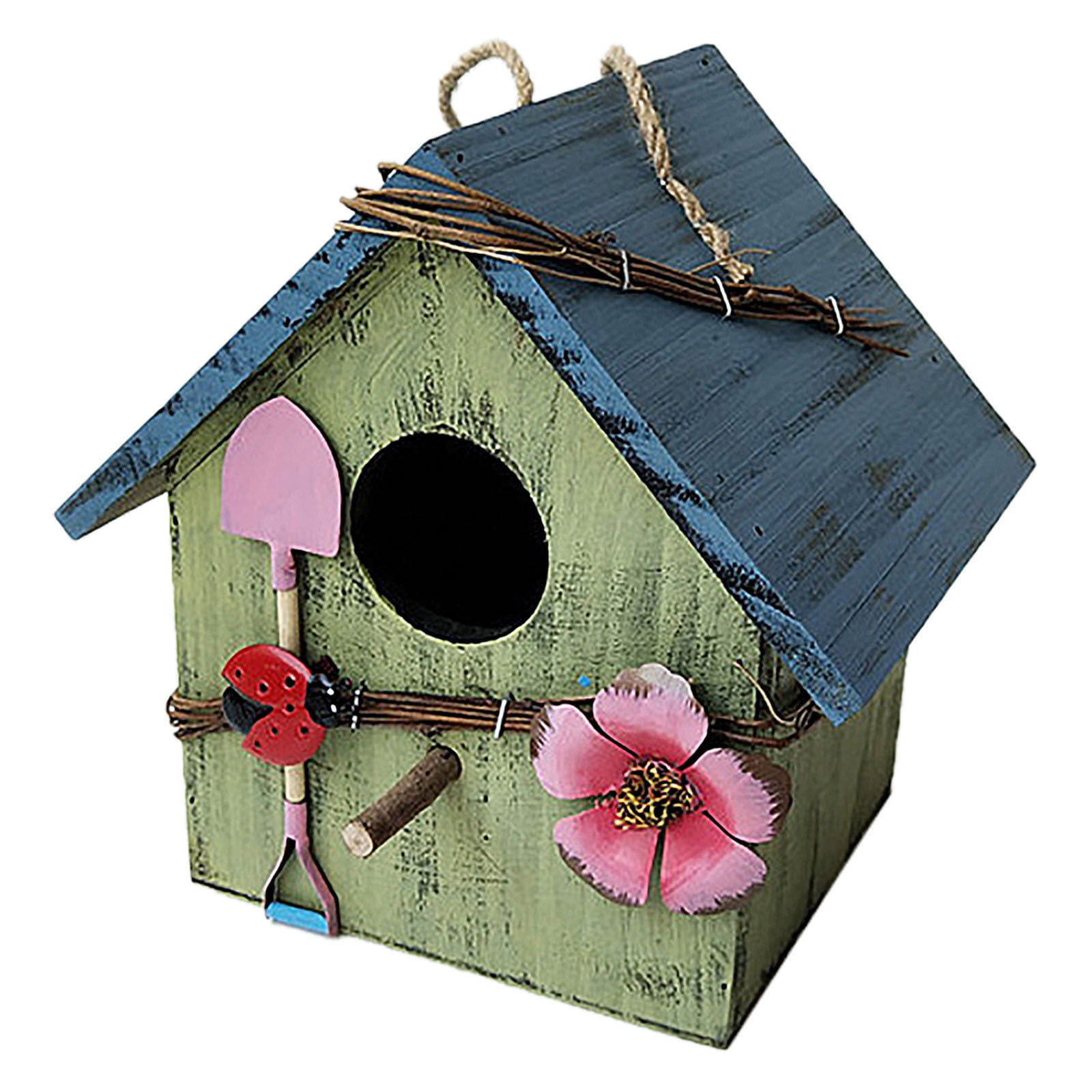 Gallickan Bird Houses for Outside , Wood Bird Houses for Outside with Pole, Wooden Bird House, Hanging Birdhouse Garden Decor, Green