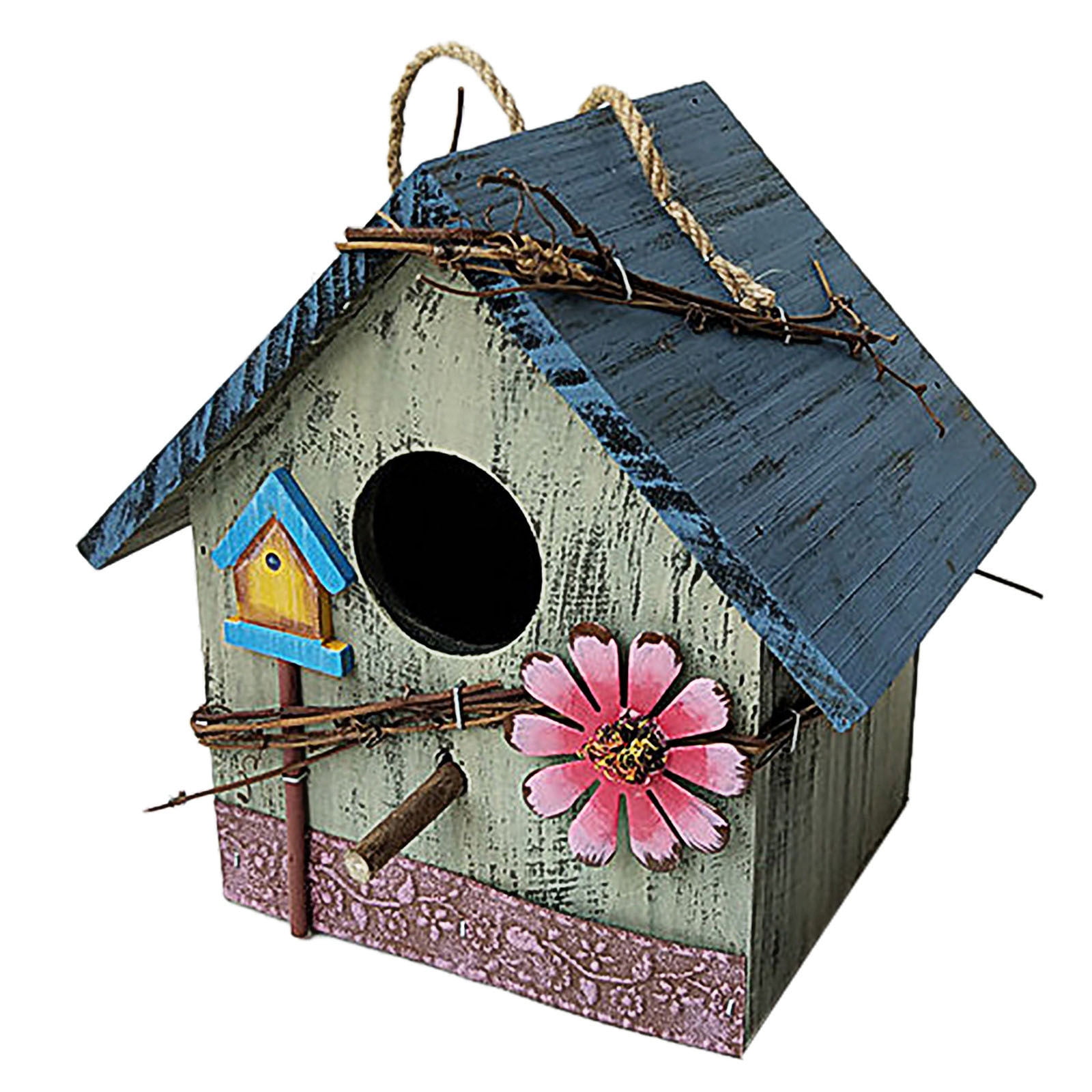 Gallickan Bird Houses for Outside , Wood Bird Houses for Outside with Pole, Wooden Bird House, Hanging Birdhouse Garden Decor, Mint Green