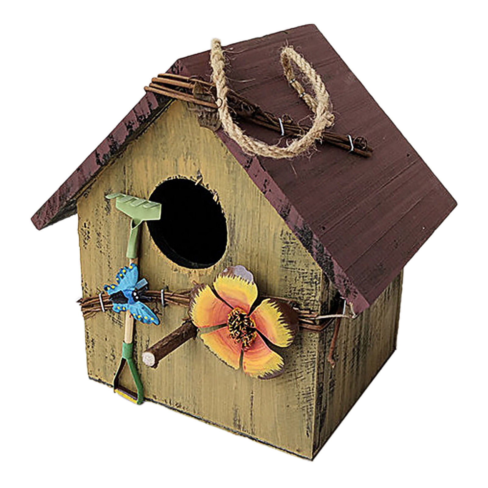 Gallickan Bird Houses for Outside , Wood Bird Houses for Outside with Pole, Wooden Bird House, Hanging Birdhouse Garden Decor, Yellow