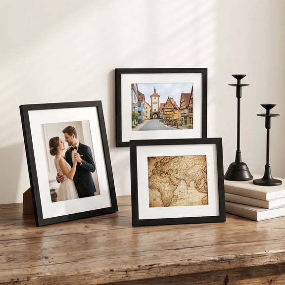 Gallickan Black 8x10 Inch Wood Photo Frame with Mat, Wall Mounted Tabletop Empty Picture Frame for Home Decor