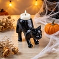 thumbnail image 1 of Gallickan Black Ceramic Cat Candlestick, Gothic Halloween Cat Candle Holder for Spooky Home Decor Tabletop, 1 of 6
