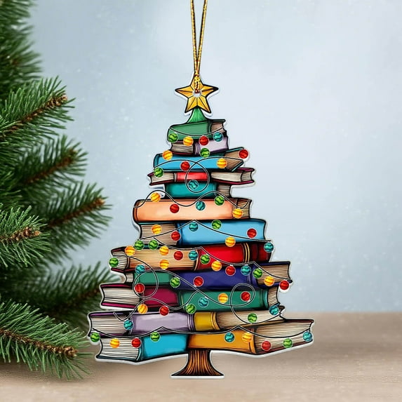 Gallickan Book Tree Wall Hanging, Christmas Tree Shape Door Decor, Festive Holiday Decoration for Living Room, Entryway, Seasonal Decor, B
