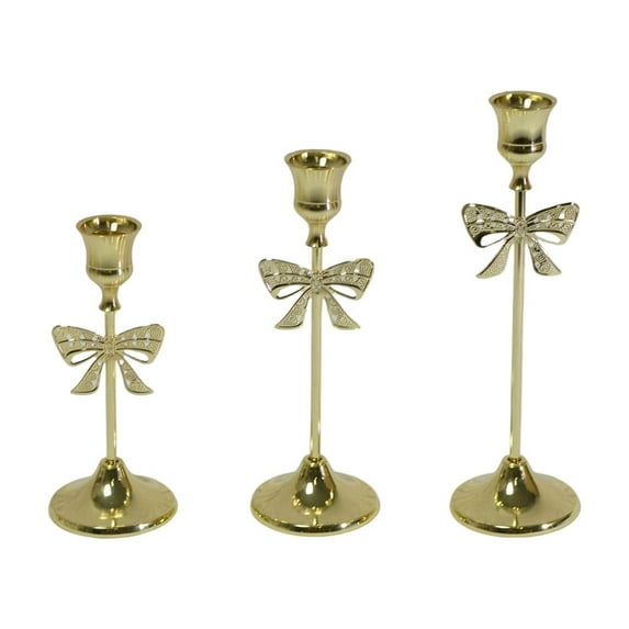 Gallickan Bow Candlestick Set, 3 Pcs Iron Metal Candle Holder Set, Romantic Table Centerpiece, Decorative Candle Stands for Holiday Party Decor, Gold