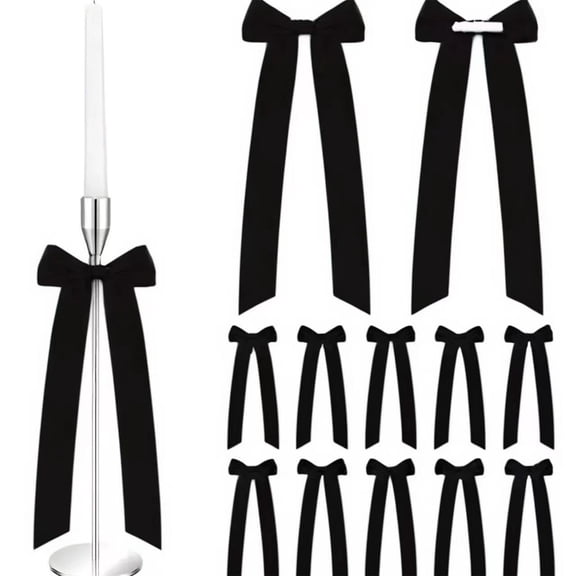 Gallickan Bow Ribbons, 12-Pack Satin Decorative Bows for Gift Wrapping, Cake Decoration, Wine Bottle, Party Craft Supplies and Embellishment, Black