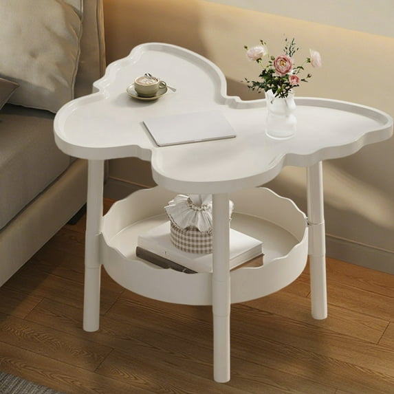 Gallickan Butterfly Side Table, 2 Tier Nesting End Table with Storage Shelf, Modern Bedside Coffee Table for Small Space Living Room, White