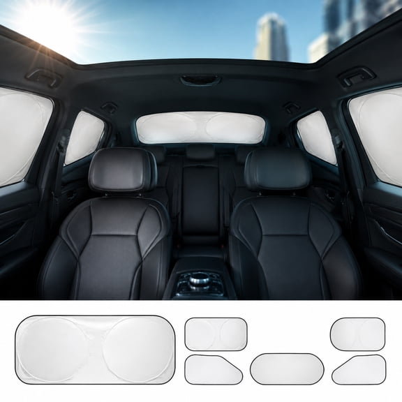 Gallickan Car Sunshade Six Piece Set, Fully Coated Reflective Sunshade Curtains, Front Rear Windshields and Windows, Heat Insulation, Universal Fit, Foldable with Storage Bag