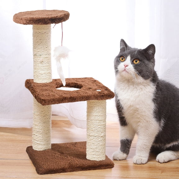 Gallickan Cat Climbing Tower, Multifunctional Scratching Post Space Saver Design, Entertainment Center for Indoor Cats Play Activities, Brown