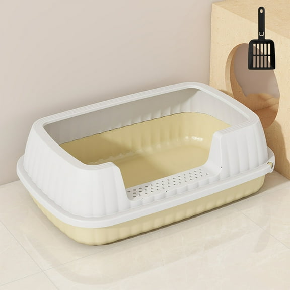 Gallickan Cat Litter Box, Semi-Enclosed High Bar Splash Proof, Includes Scoop for Easy Cleaning, Ample Space Pet Supply for Kittens Home Use, Light Yellow