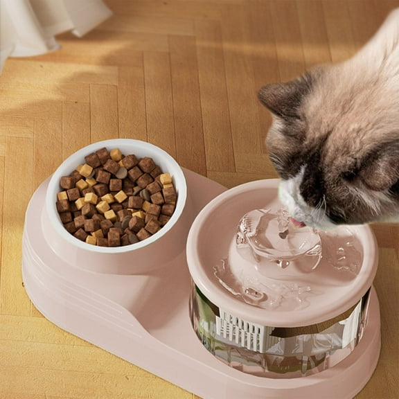 Gallickan Cat Water Fountain Feeder, 2-in-1 Pet Bowl, Automatic Circulating System, USB Powered, For Cats and Small Dogs, Pink
