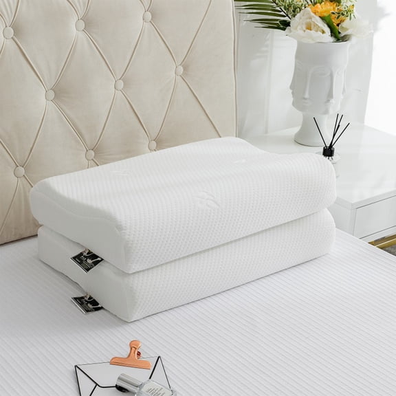 Gallickan Cervical Neck Pillow Memory Foam Pillows, Pillow for Sleeping, Bed Pillows Neck Support for Side Back Stomach Sleepers (12x20x2.4 Inch), White-S 30x50cm